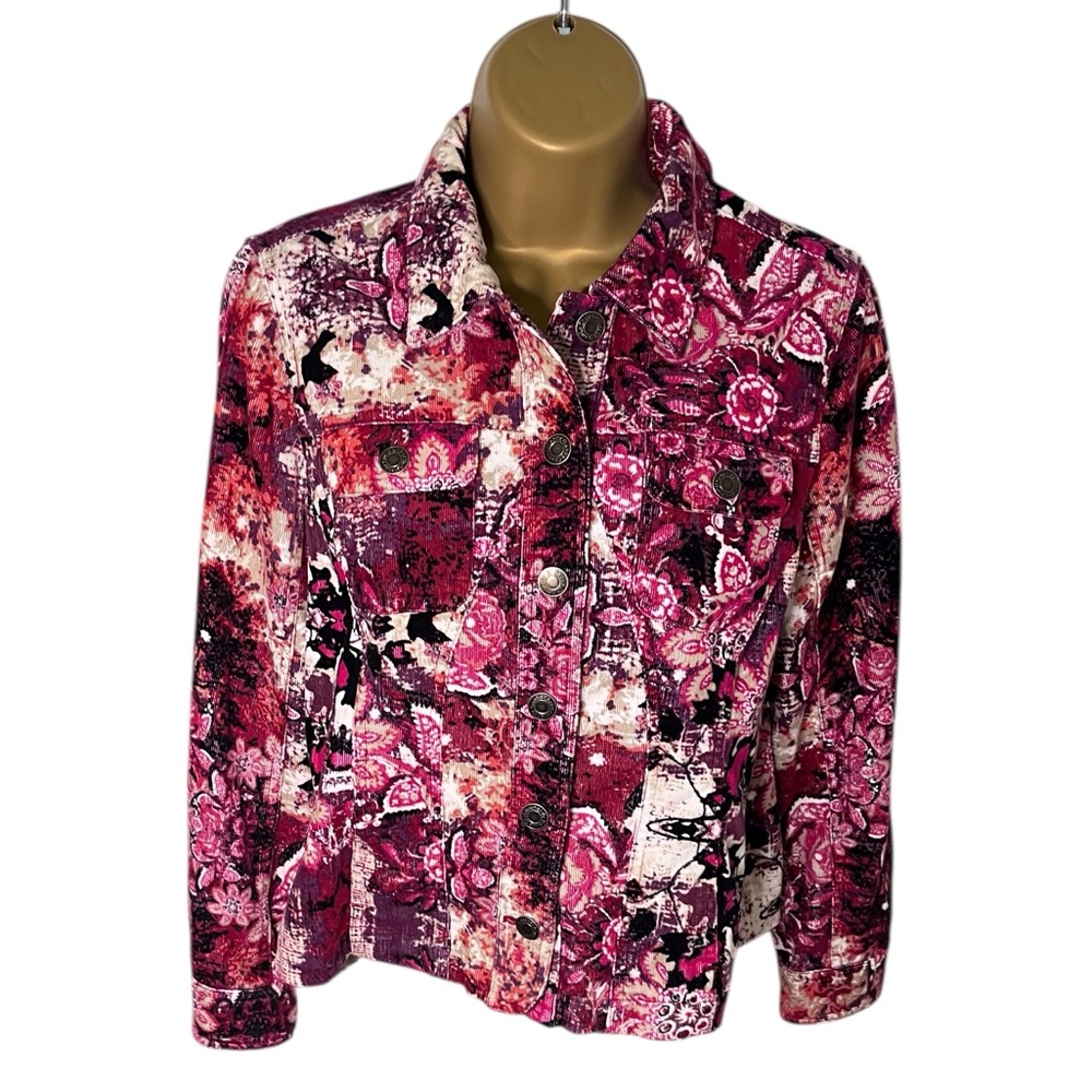 Y2K Christopher & Banks Corduroy Jacket Floral Patchwork Pink Small Petite